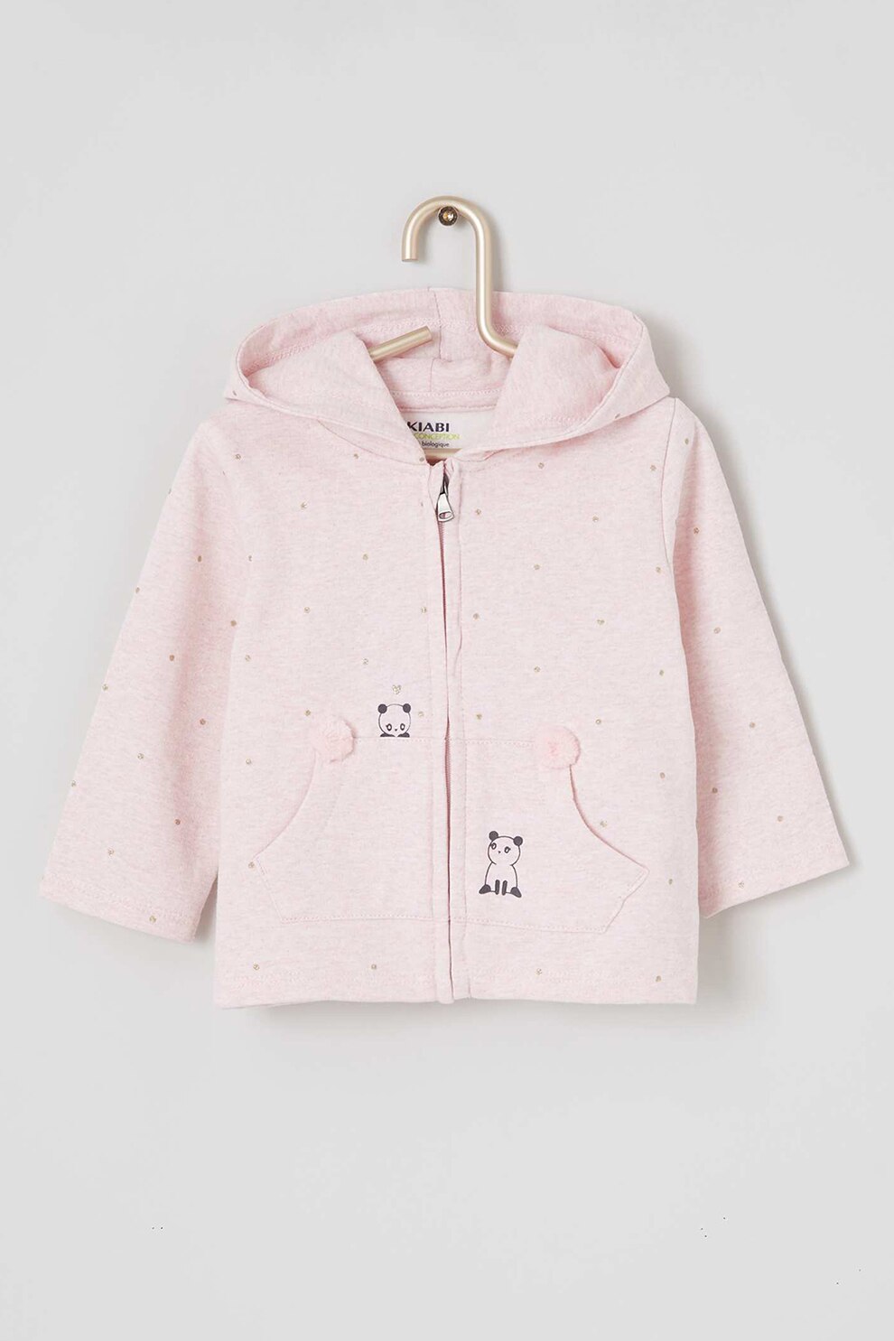 KIABI, Hanorac cu fermoar si model grafic, Roz pastel