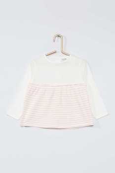 KIABI, Bluza din bumbac organic cu detalii cu fronseuri, Alb/Roz KIABI, Bluza din bumbac organic cu detalii cu fronseuri, Alb/Roz