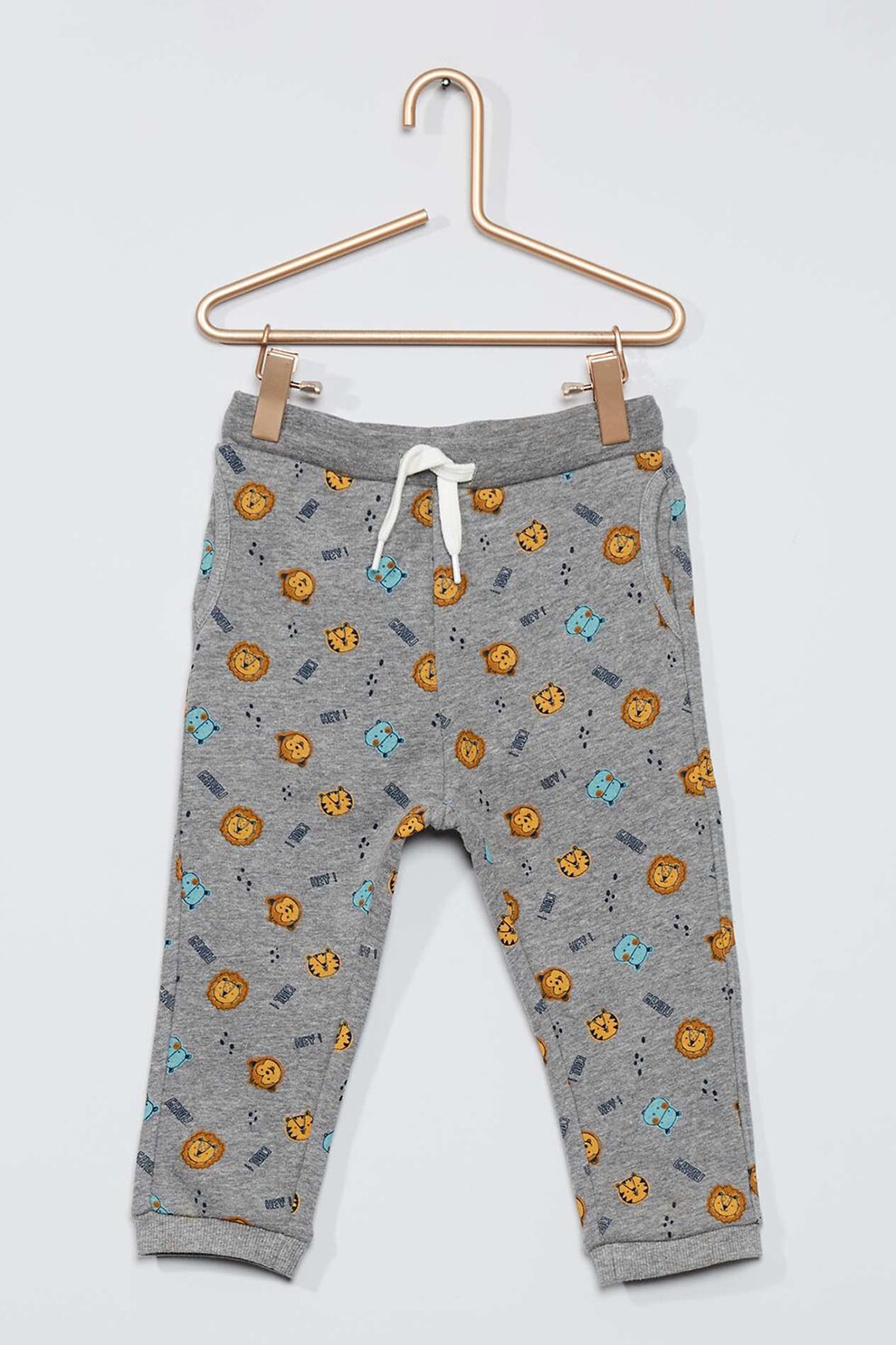 KIABI, Pantaloni sport cu imprimeu cu animale, Gri melange