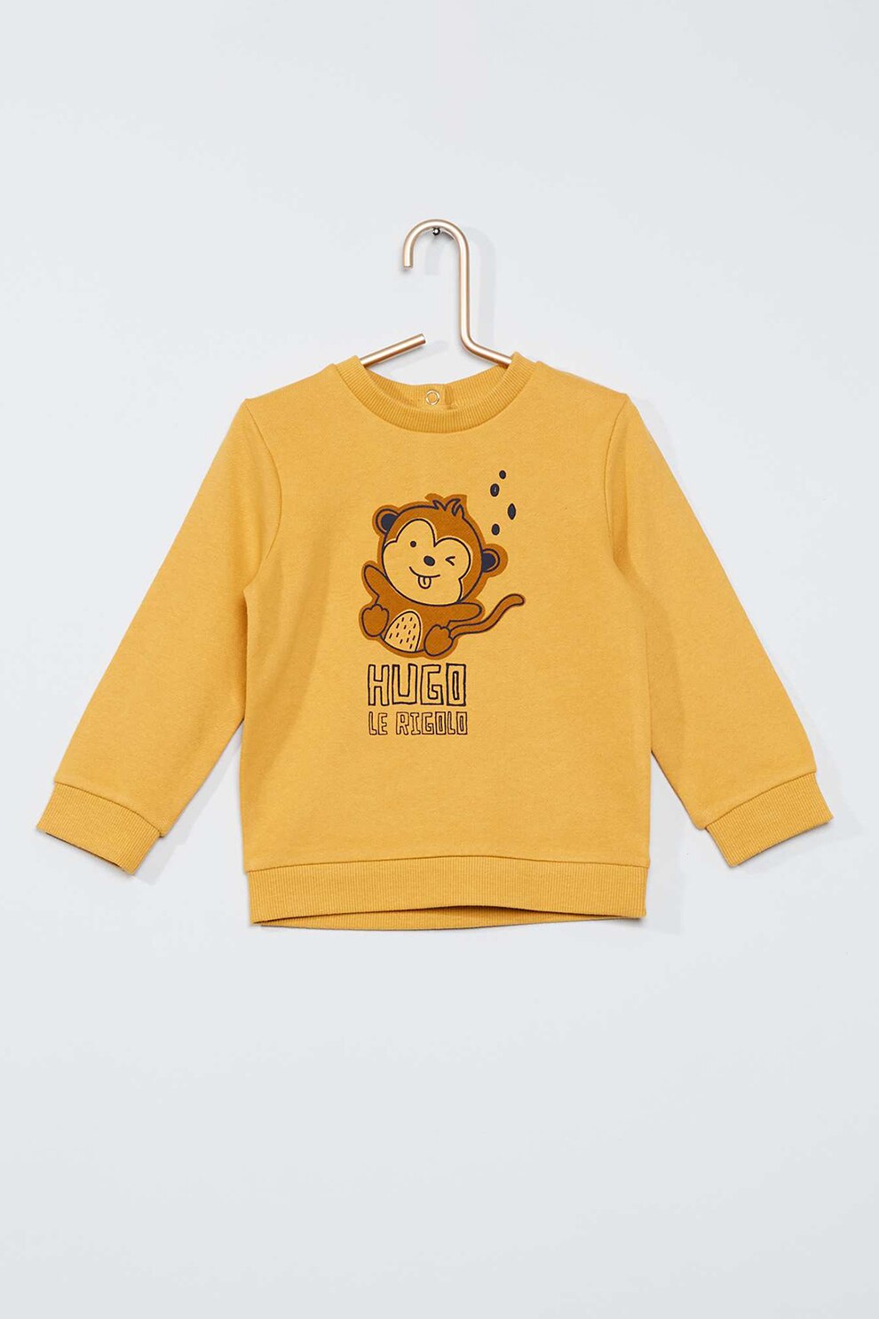 KIABI, Bluza sport cu decolteu la baza gatului, imprimeu text si animale, Galben mustar