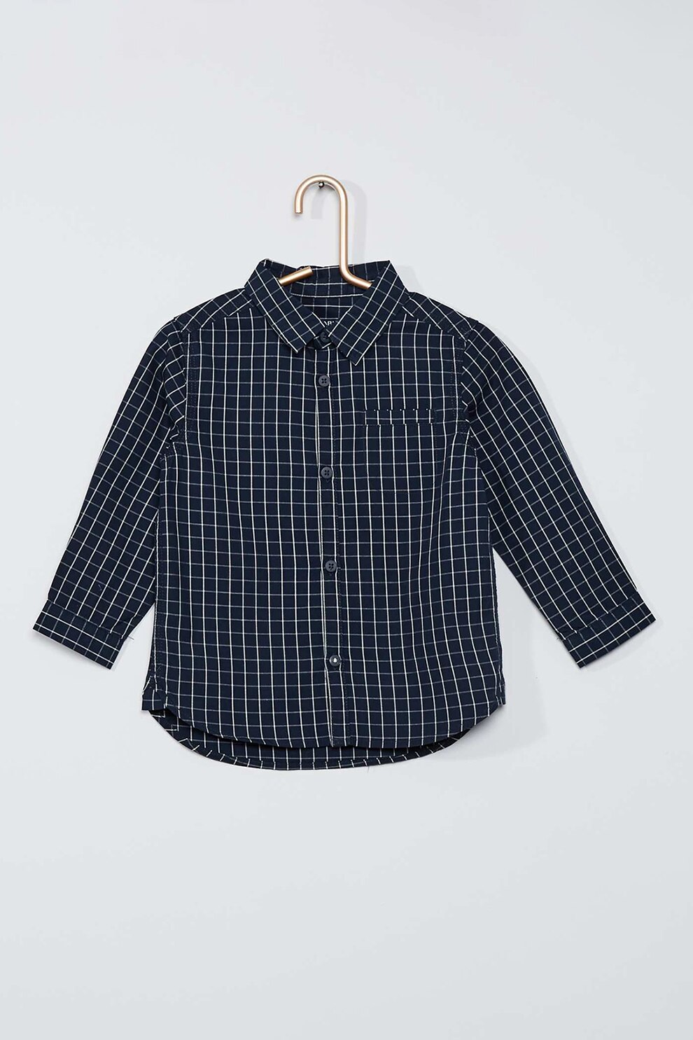 KIABI, Camasa cu model in carouri si buzunar fals pe piept, Bleumarin/Alb