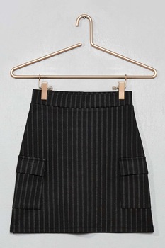 KIABI, Fusta cu model in dungi si buzunare laterale, Negru KIABI, Fusta cu model in dungi si buzunare laterale, Negru