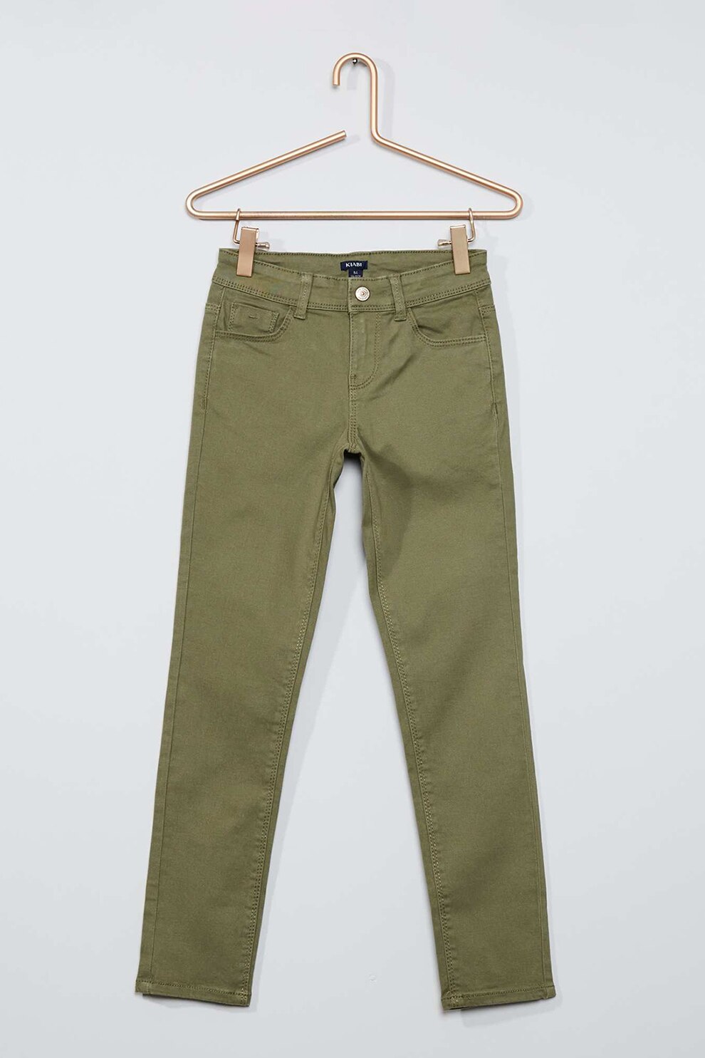 KIABI, Pantaloni slim fit cu model cu 5 buzunare, Verde militar
