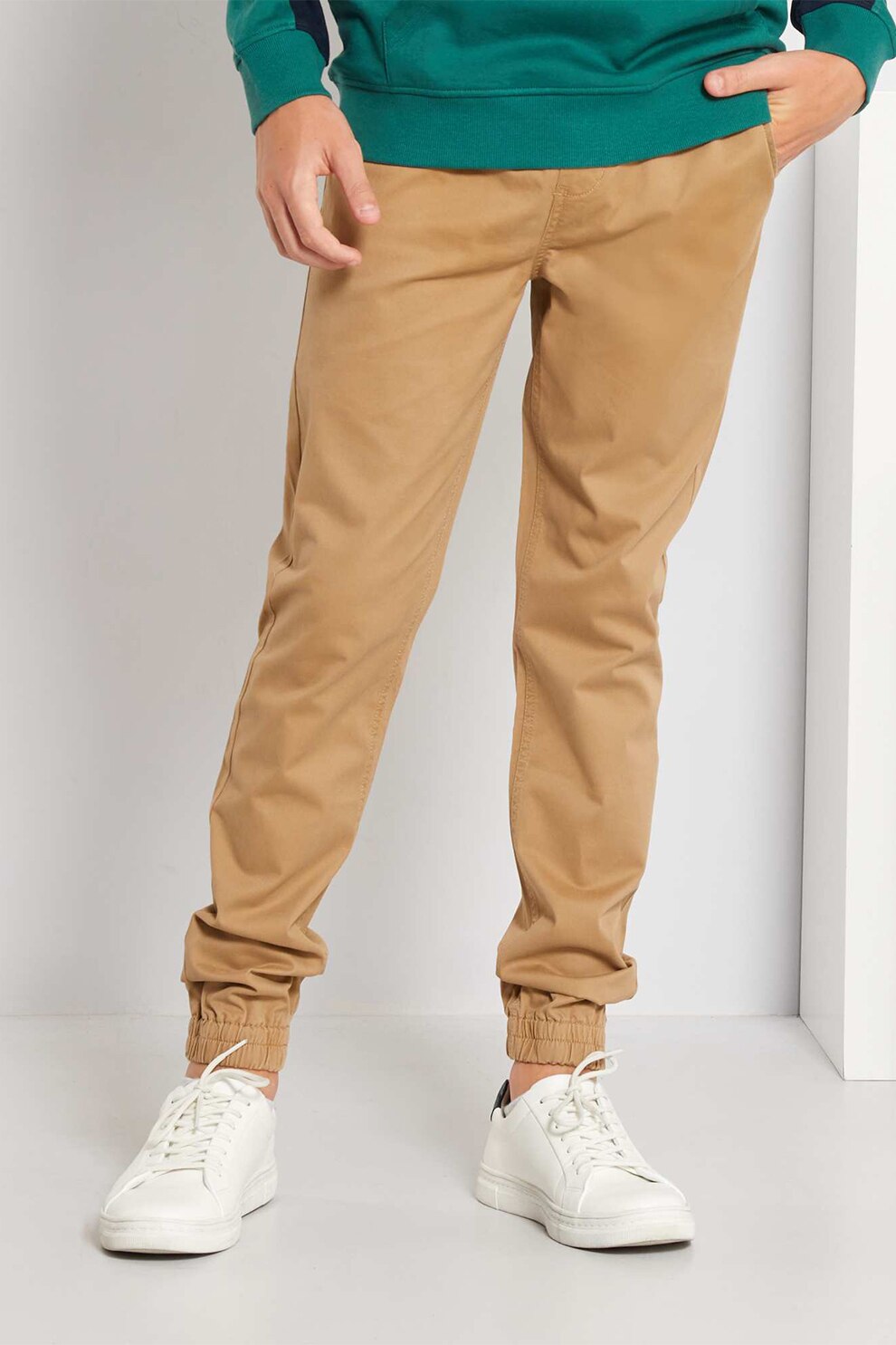 KIABI, Pantaloni jogger slim fit cu snur, Bej