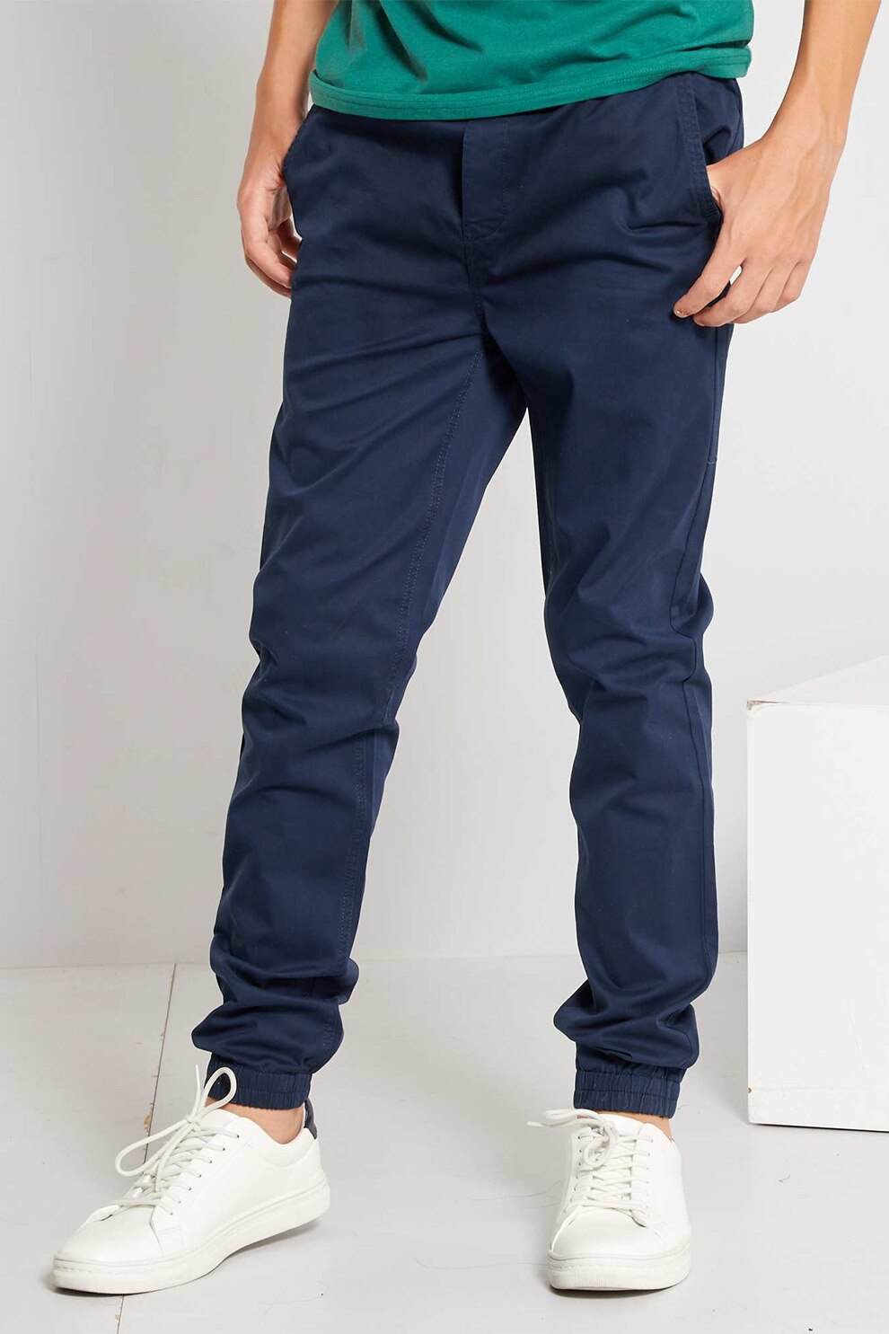 KIABI, Pantaloni jogger slim fit cu snur, Bleumarin