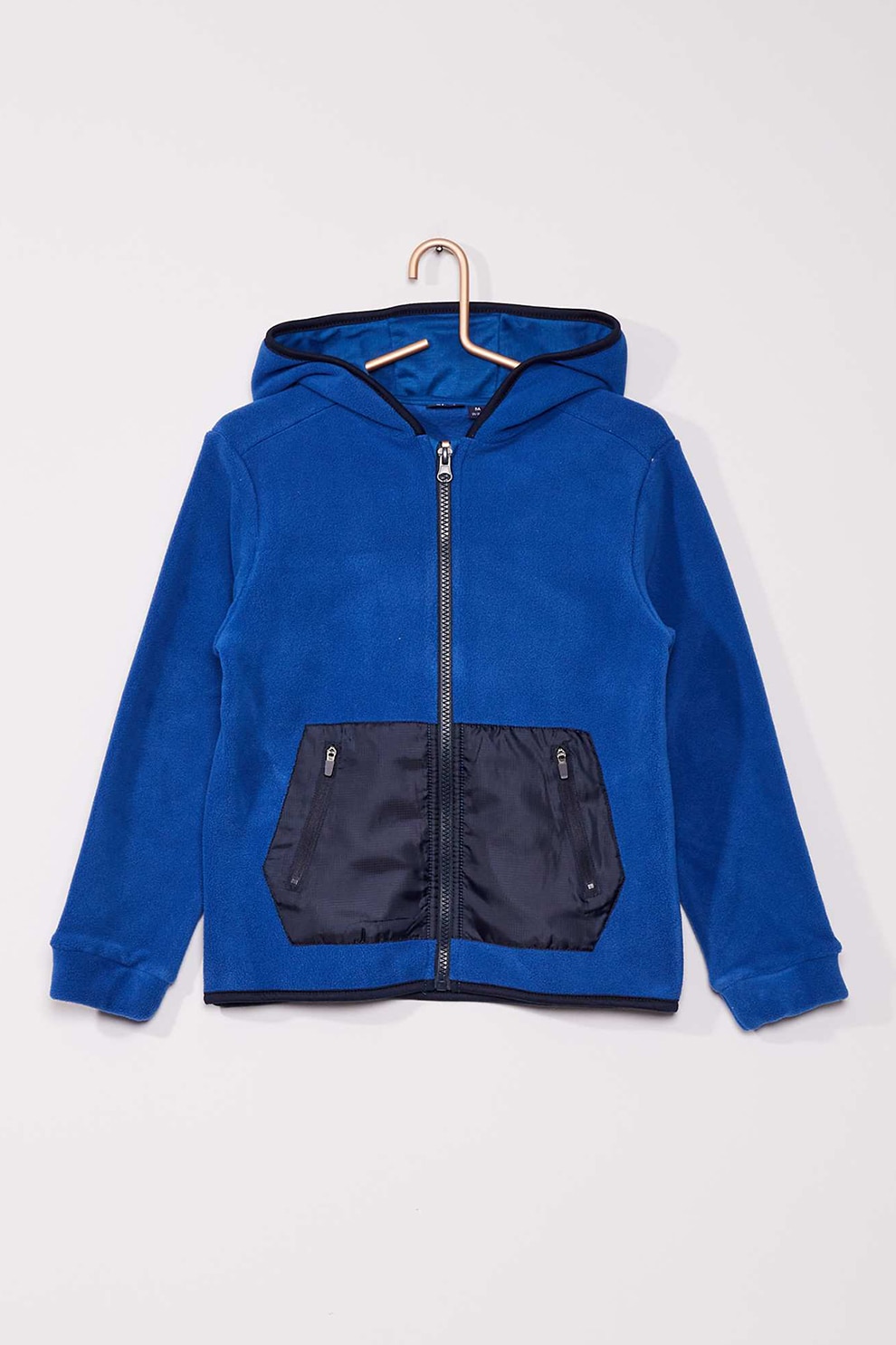 KIABI, Hanorac de fleece cu fermoar si buzunare contrastante, Albastru