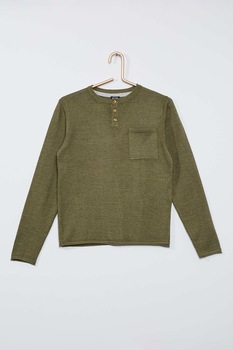 KIABI, Pulover Henley cu buzunar aplicat, Kaki KIABI, Pulover Henley cu buzunar aplicat, Kaki