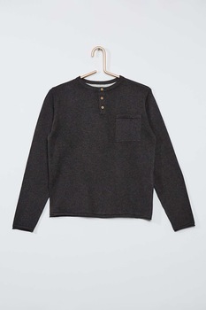 KIABI, Pulover Henley cu buzunar aplicat, Negru KIABI, Pulover Henley cu buzunar aplicat, Negru