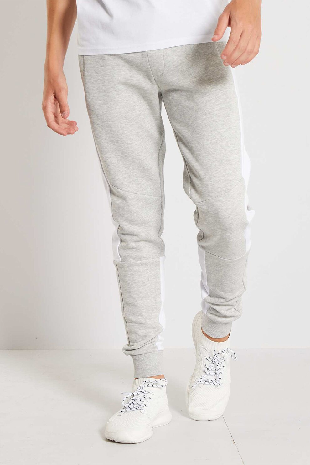 KIABI, Pantaloni sport cu detalii contrastante, Gri deschis melange