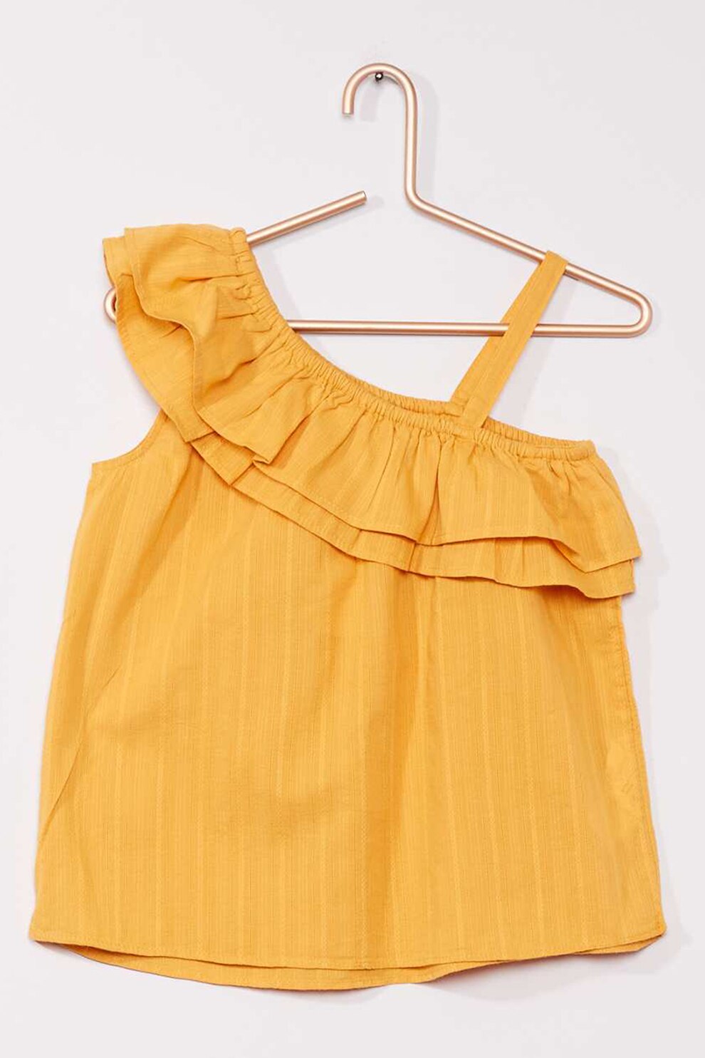 KIABI, Top cu decolteu pe umar si volane, Galben sofran