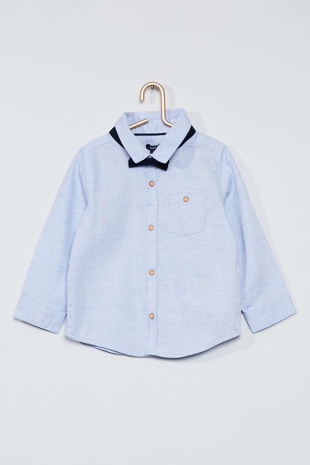 KIABI, Camasa de bumbac organic cu papion, Albastru azur