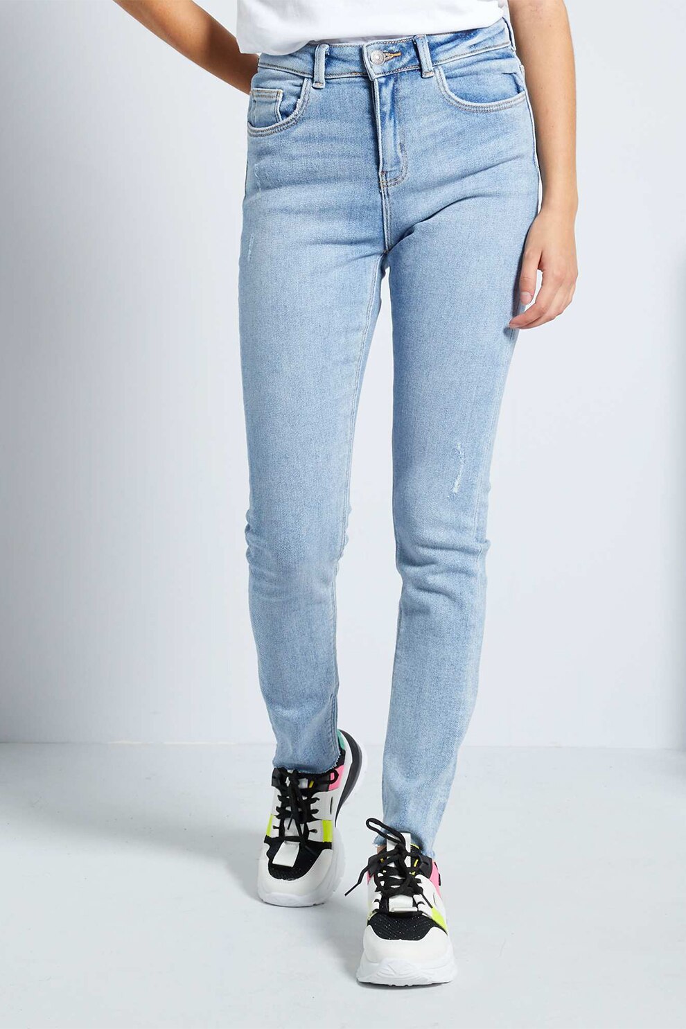 KIABI, Blugi skinny cu talie inalta, Albastru deschis