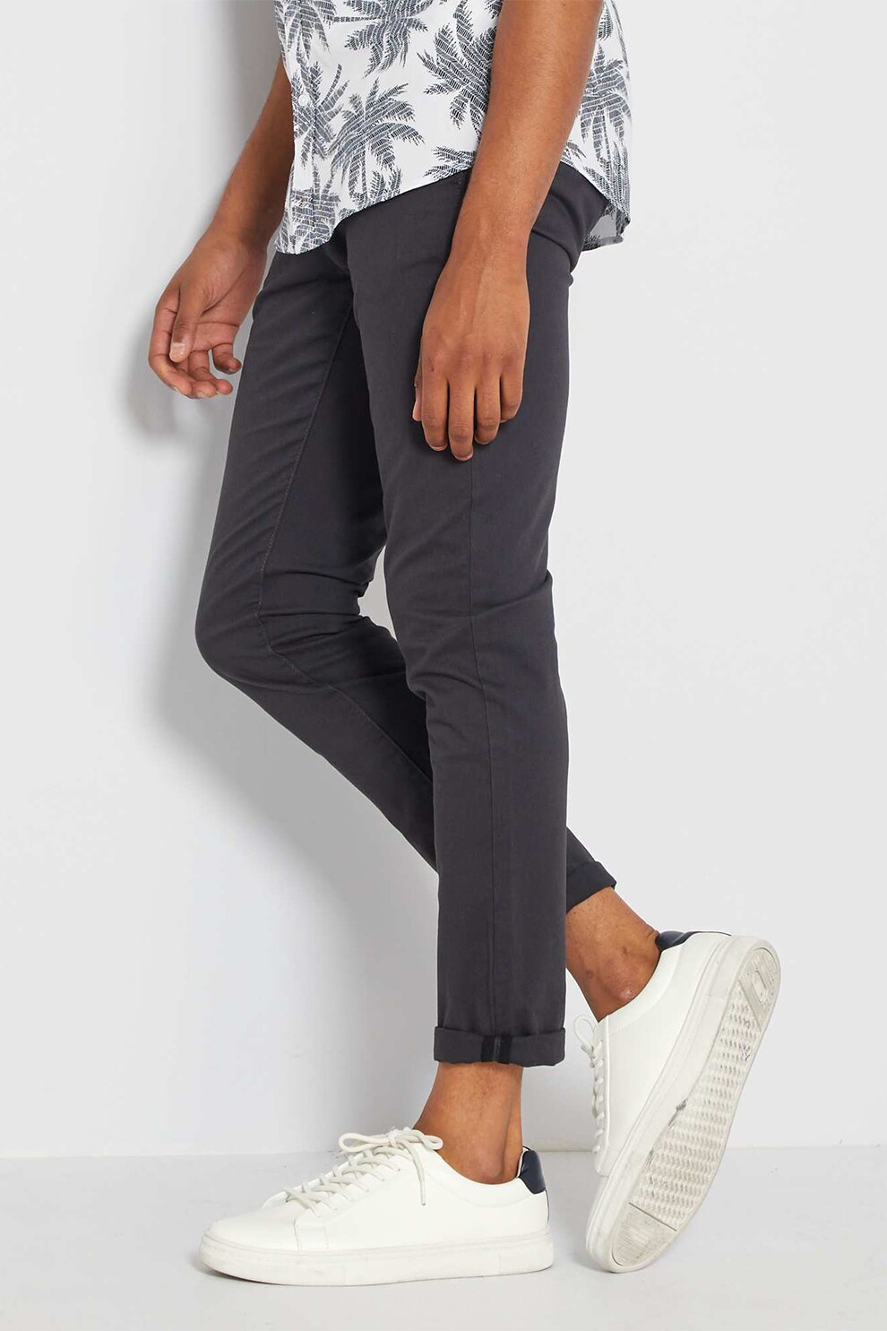 KIABI, Pantaloni chino cu talie medie, Gri inchis