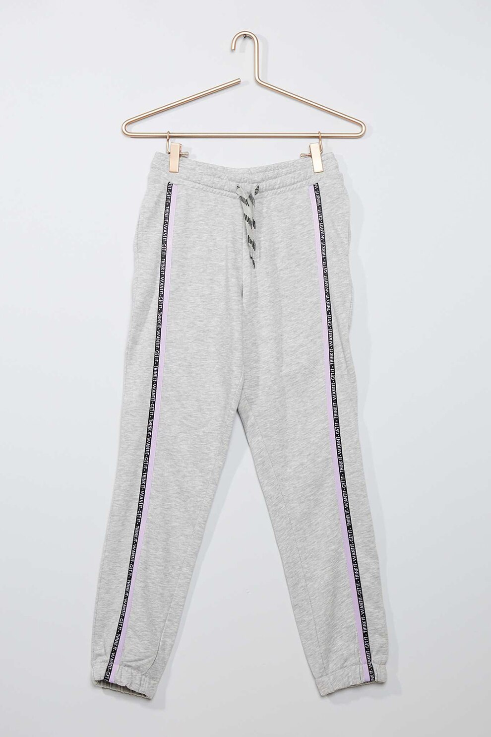 KIABI, Pantaloni sport cu talie inalta, Gri melange