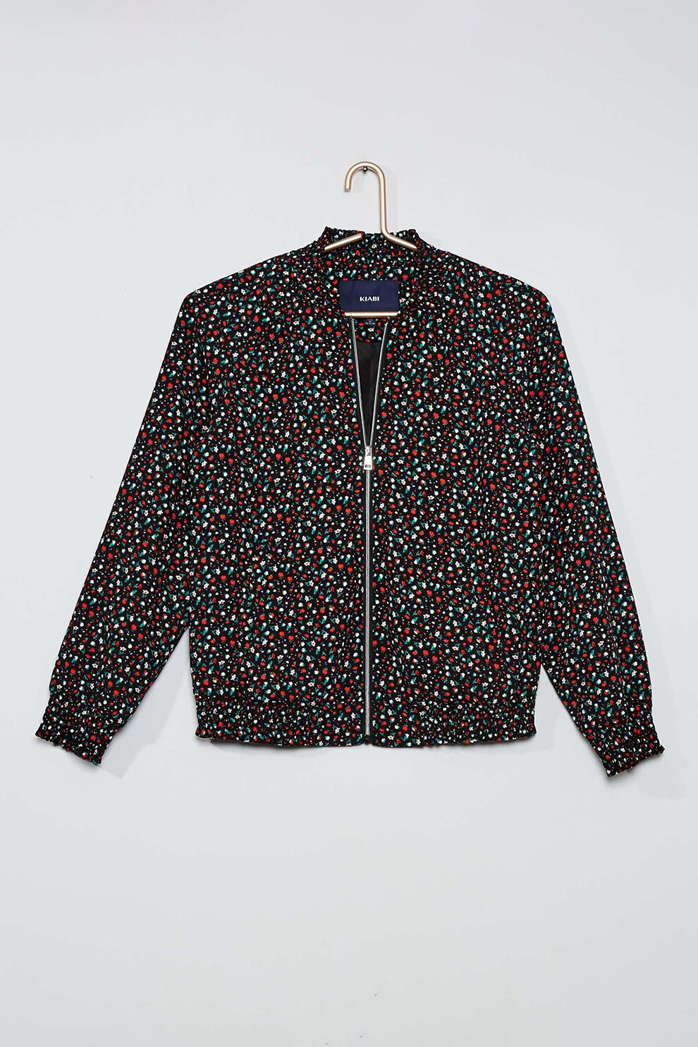 KIABI, Jacheta usoara cu imprimeu floral, Negru/Rosu/Alb