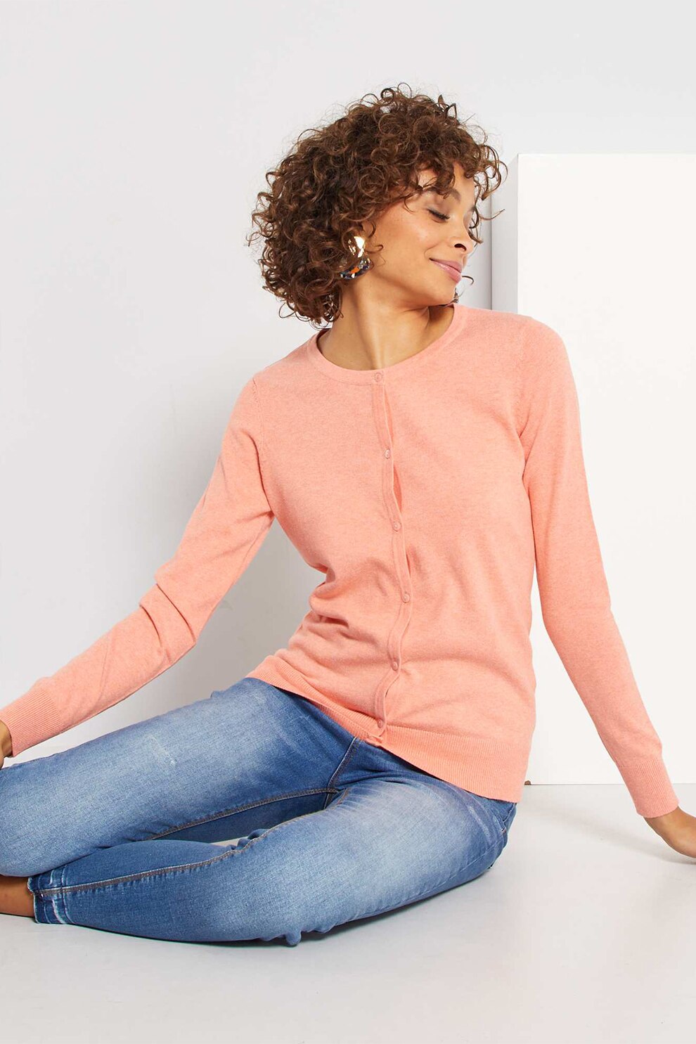 KIABI, Cardigan tricotat fin, Roz somon