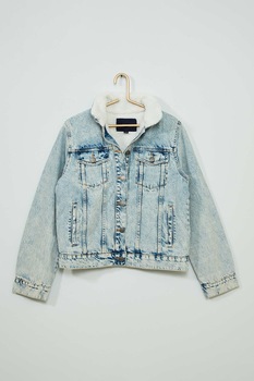 KIABI, Jacheta de denim cu captuseala de blana shearling, Albastru deschis KIABI, Jacheta de denim cu captuseala de blana shearling, Albastru deschis