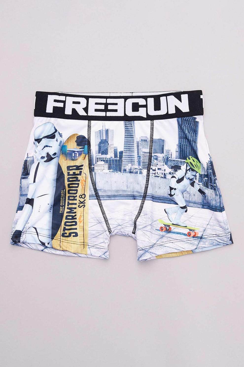 KIABI, Boxeri cu model grafic, Alb/Albastru