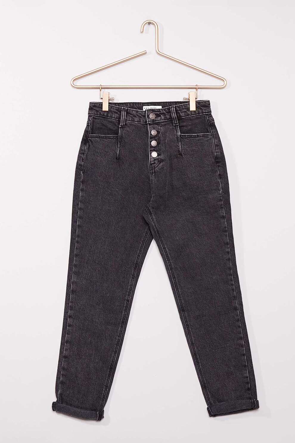 KIABI, Blugi mom fit cu aspect decolorat, Negru