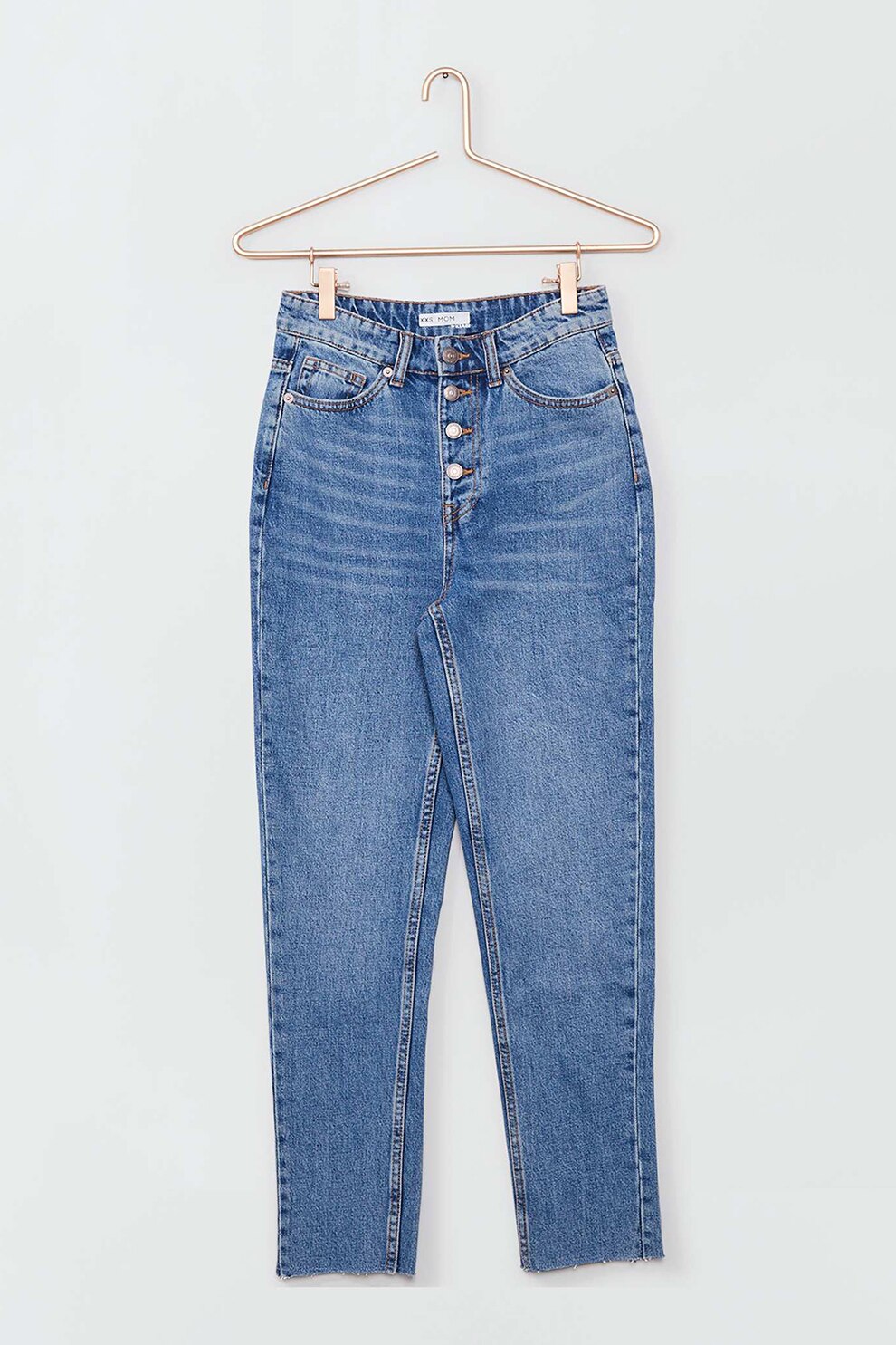 KIABI, Blugi cu talie inalta si nasturi, Albastru lavanda