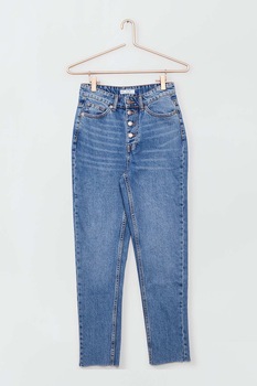 KIABI, Blugi cu talie inalta si nasturi, Albastru lavanda KIABI, Blugi cu talie inalta si nasturi, Albastru lavanda