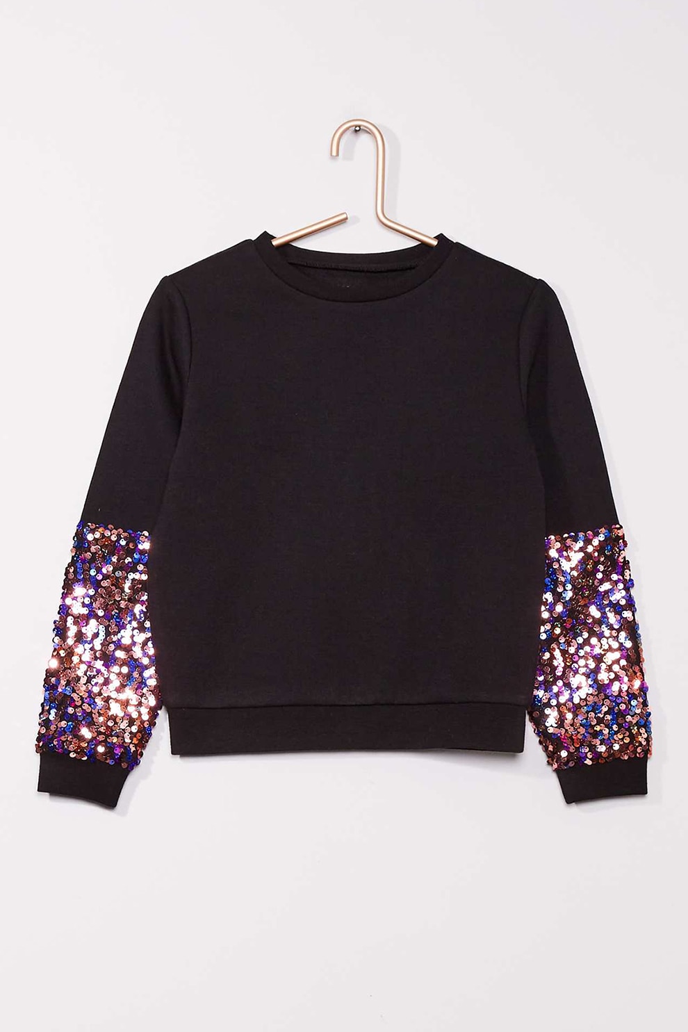 KIABI, Bluza sport cu maneci de paiete, Negru