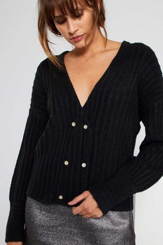 KIABI, Cardigan cu decolteu in V si maneci cazute, Negru KIABI, Cardigan cu decolteu in V si maneci cazute, Negru