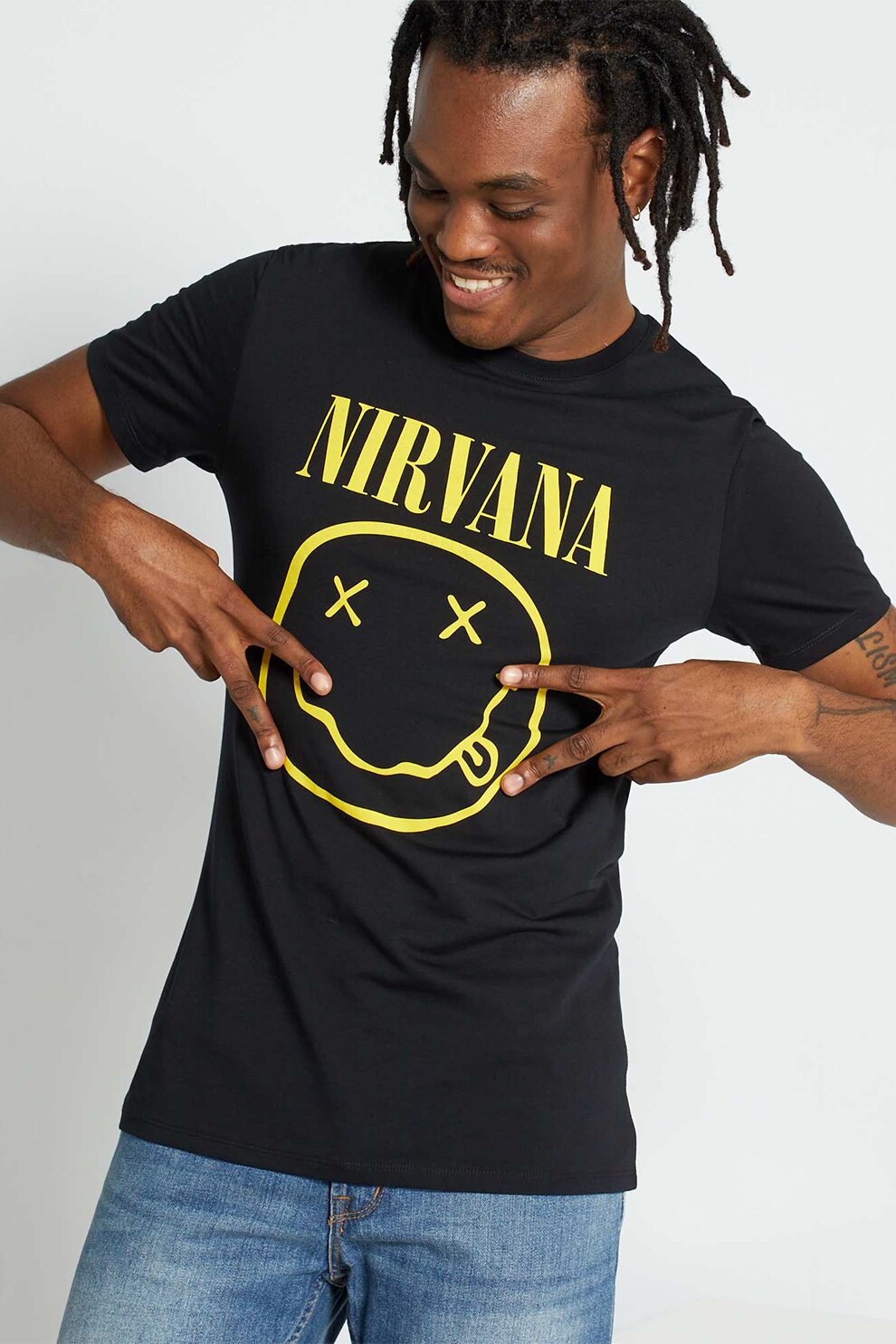 KIABI, Tricou cu imprimeu logo Nirvana, Negru/Galben, XL