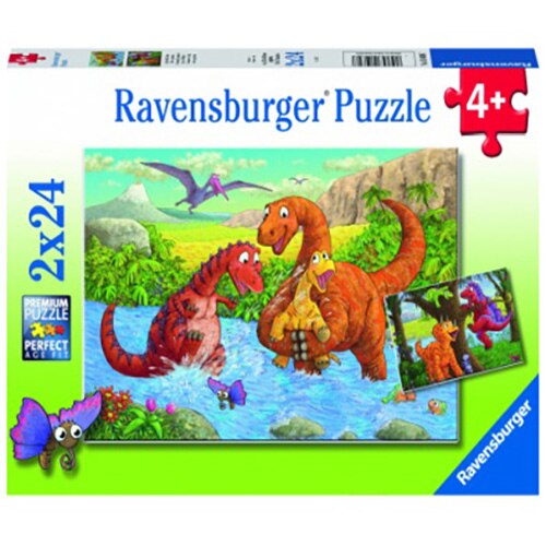 Puzzle Ravensburger - Dinozauri la rau, 2x24 piese