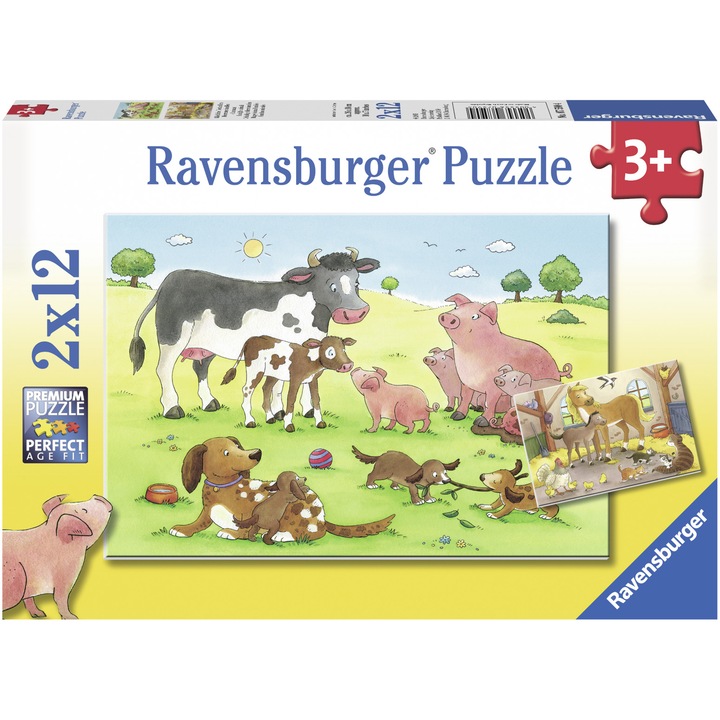Пъзел Ravensburger - Щастливи семейства на животни, 2x12 части