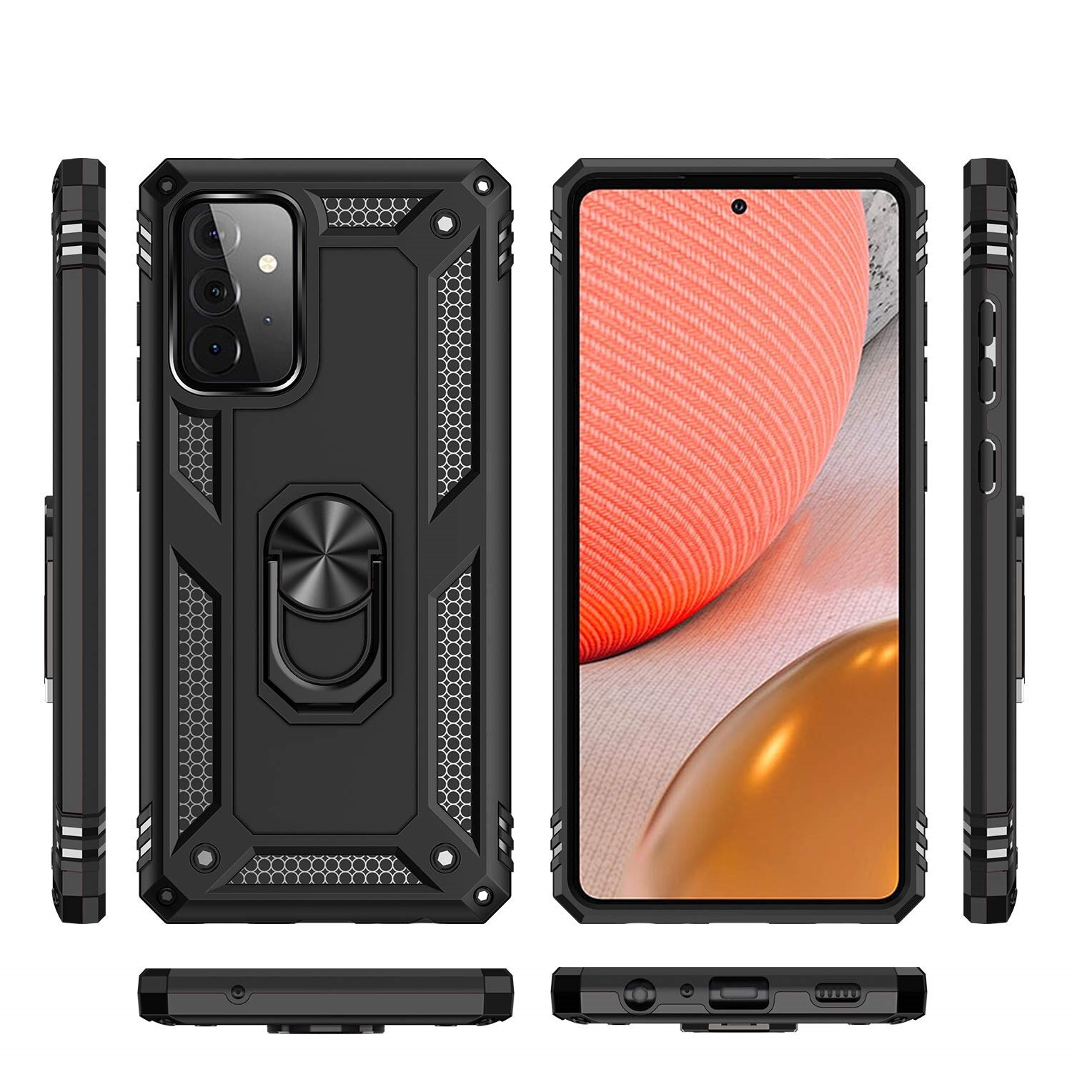 Husa antisoc Hybrid armor cu inel si placuta metalica, compatibila cu Samsung Galaxy A23 5G / Negru