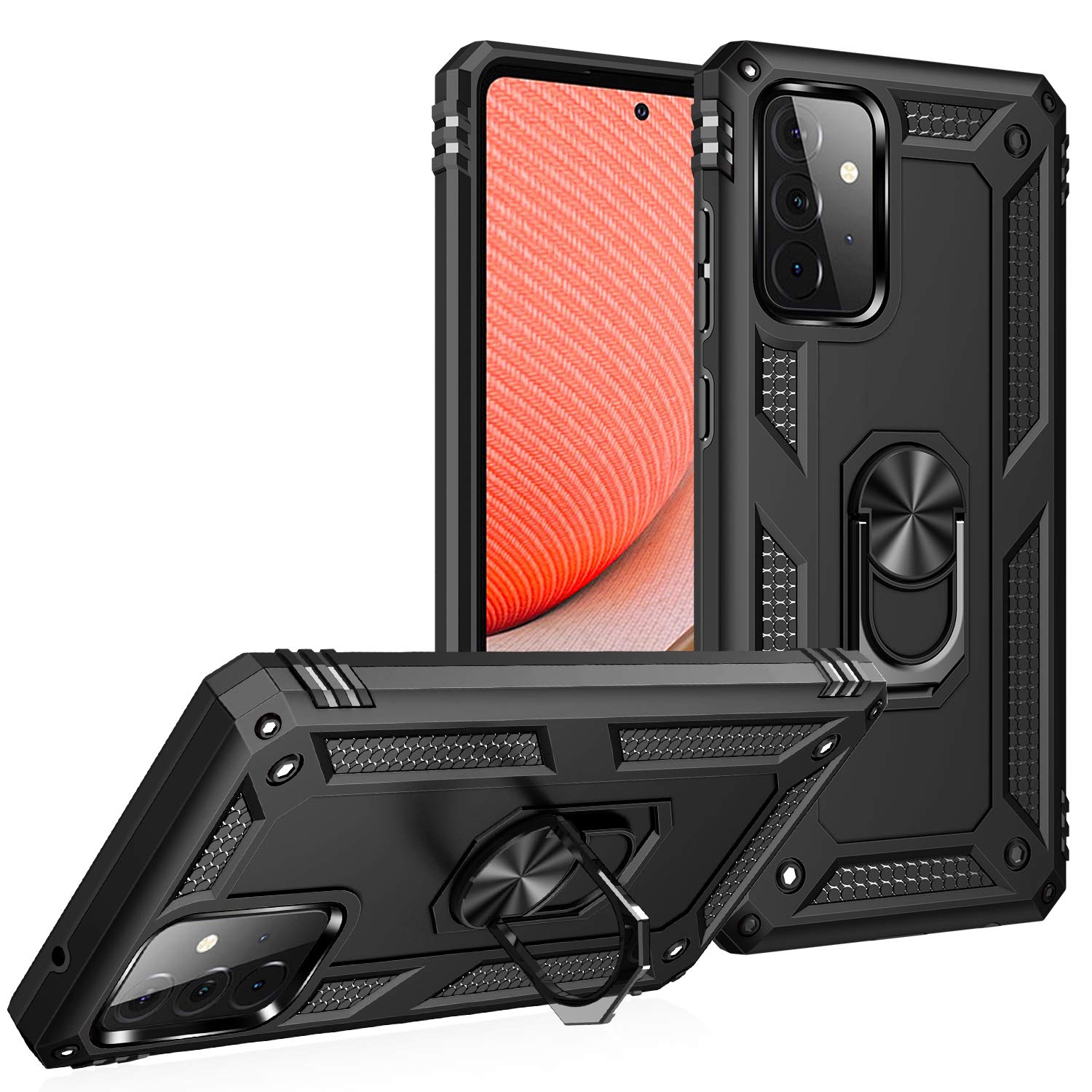 Husa antisoc Hybrid armor cu inel si placuta metalica, compatibila cu Samsung Galaxy A23 5G / Negru
