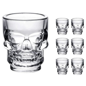 Set 6 pahare Shot, 50 ml, model craniu, din sticla, transparent Set 6 pahare Shot, 50 ml, model craniu, din sticla, transparent
