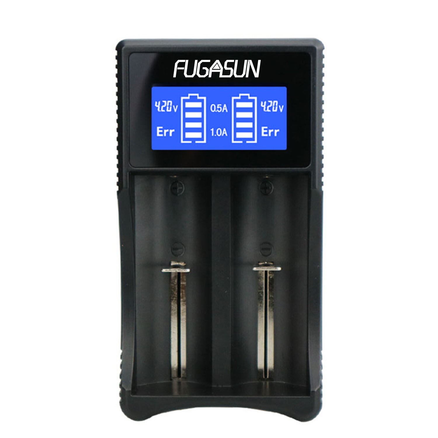 Incarcator/acumulator baterii 18650 LCD FUGASUN, USB, Li-Ion/Ni-MH/Ni-Cd, 5V, A/AA/AAA/AAAA, 30x65x125 mm, Negru