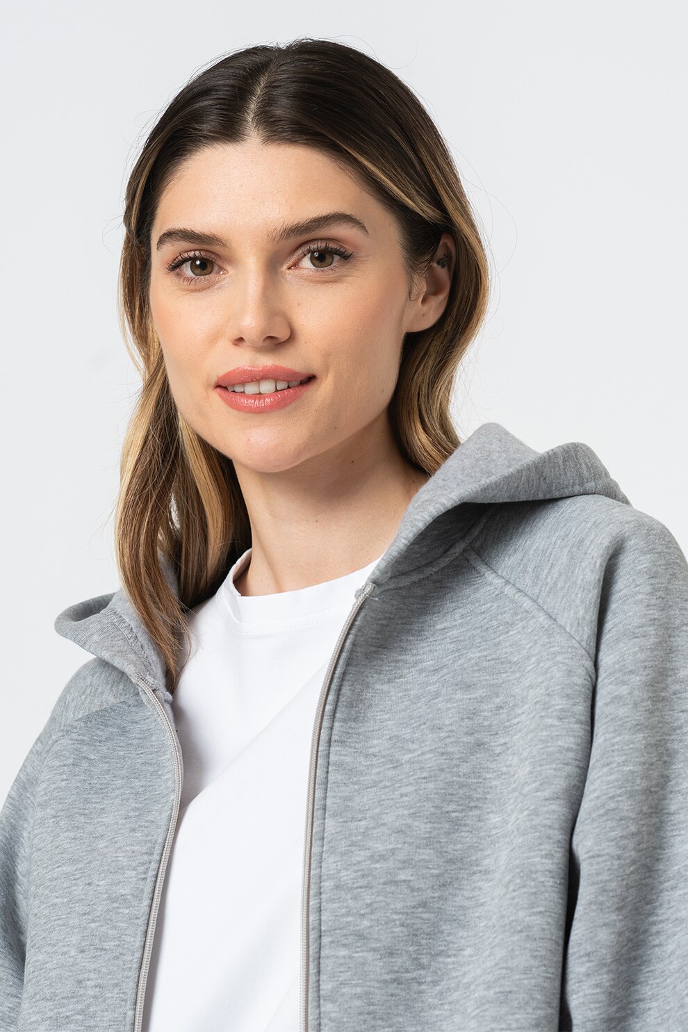 Amazing, Hanorac cu fermoar si maneci raglan, Gri cenusa melange