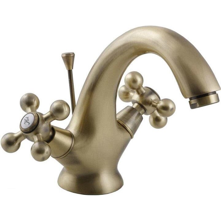 Baterie baie pentru lavoar stil Retro aspect antichizat culoare bronz cu ventil Kuchinox