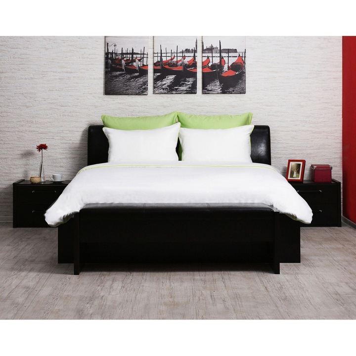 Green Future Ágynemű szett, 6 darabos, bambusz vászon, kétszemélyes, fehér-zöld