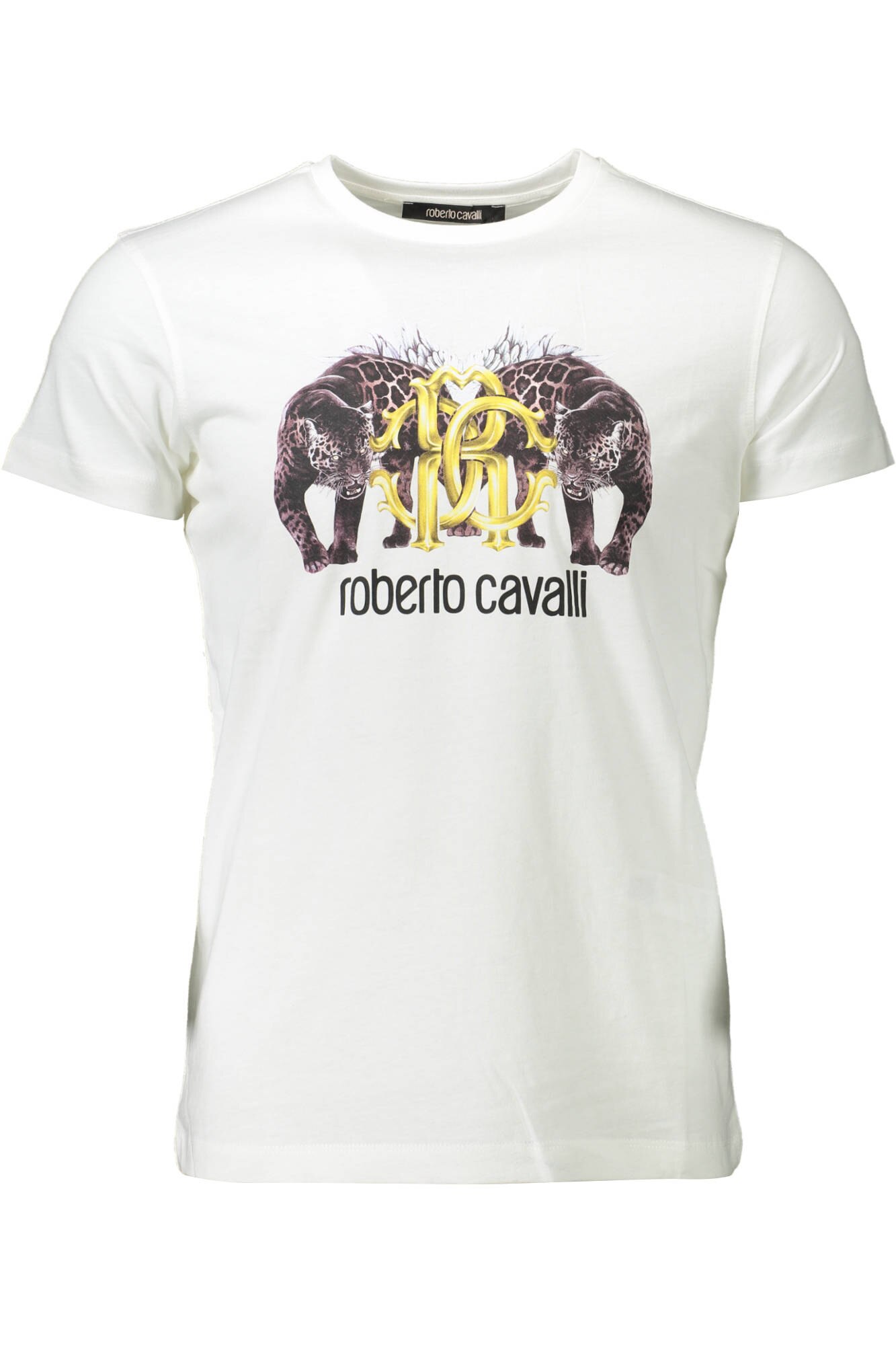 Tricou Roberto Cavalli , model , rotund , bumbac, alb ,XL