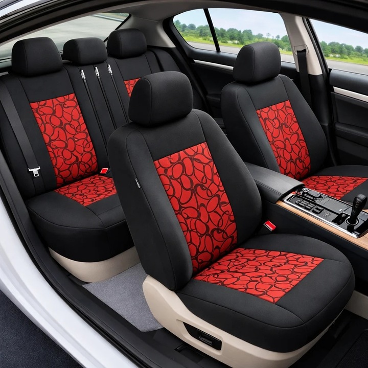 Huse scaune auto Smartic®, Lux, 11 piese, compatibile cu airbag, rabatabile, 3 straturi de material, rosu