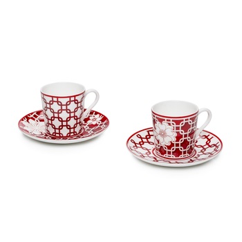 Set 2 cesti cafea din portelan, rosu, colectia Flower Decò 0.70 ml Set 2 cesti cafea din portelan, rosu, colectia Flower Decò 0.70 ml