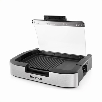 Table Grill Barbeque portabil cu capac Rohnson R2550, 1800W, 5 niveluri control temperatura, capac sticla rezistenta la caldura, placi detasabile invelis marmura, tavita35x24 cm, baza anti-alunecare, maner izolat termic Table Grill Barbeque portabil cu capac Rohnson R2550, 1800W, 5 niveluri control temperatura, capac sticla rezistenta la caldura, placi detasabile invelis marmura, tavita35x24 cm, baza anti-alunecare, maner izolat termic