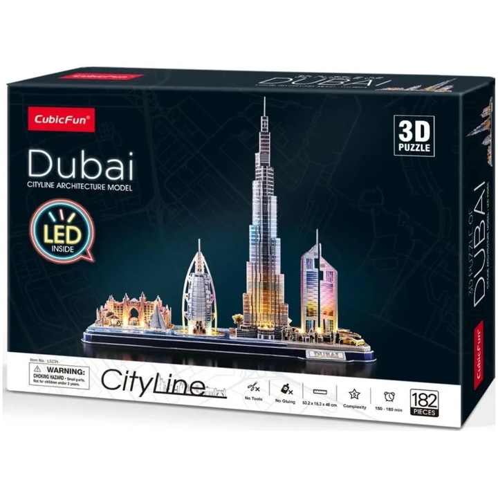 Пъзел 3D Cubic Fun LED - City Line, Dubai, 182 части