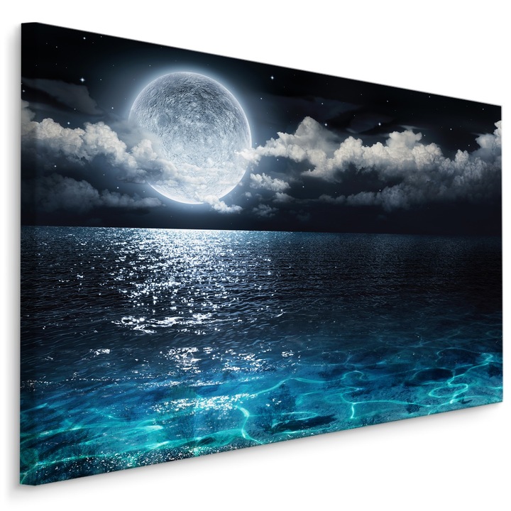 Tablou pentru sufragerie marea noaptea LUNA nori 120cm x 80cm Abstract, Fantezie, Canvas, Efect 3D