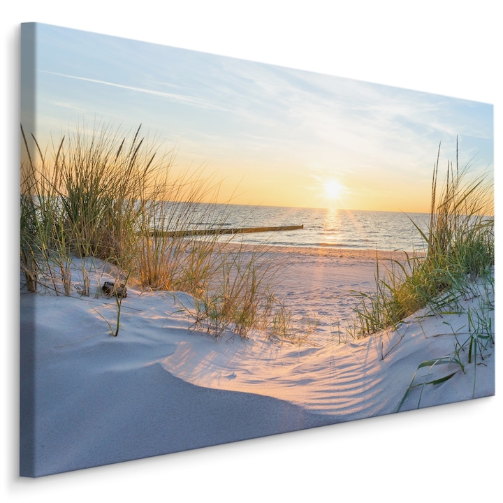 Tablou pentru living rasarit la mare 100cm x 70cm Soare, Plaja, Vedere, Orizont, Efect 3D