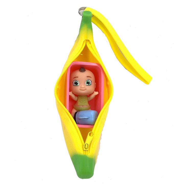 Játszókészlet Chippo Banana Babies 195206, Meglepetés baba fürdőkáddal, Banán piperetáska, Sárga