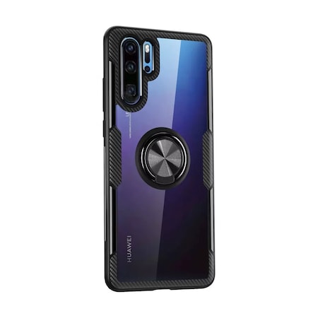 Husa de protectie compatibila Huawei P30 PRO, Hybrid Antisoc, Carcasa cu inel rotativ 360 si Kickstand, Negru