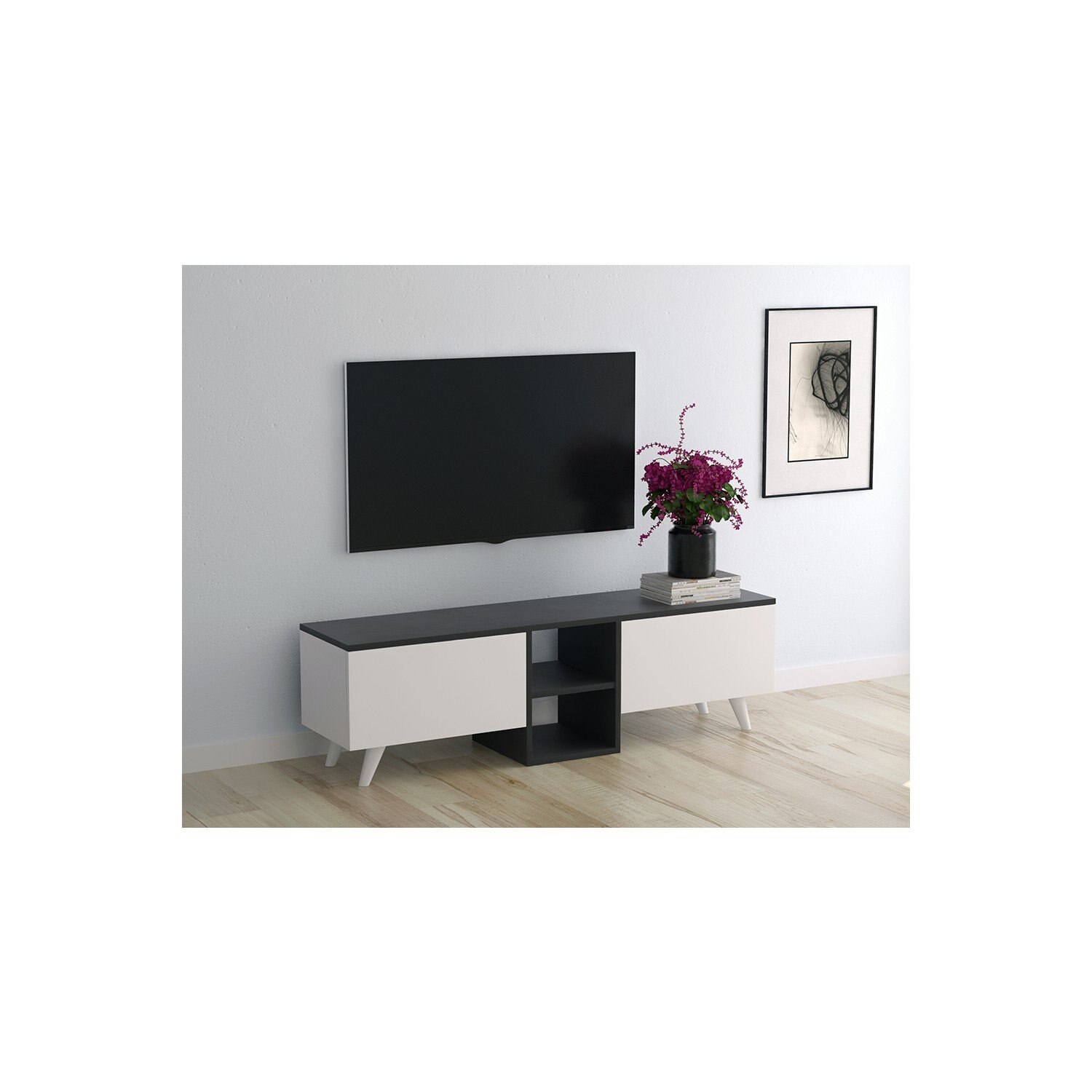 Comoda TV Decorativa ECE, 140x42x35 cm, antracit