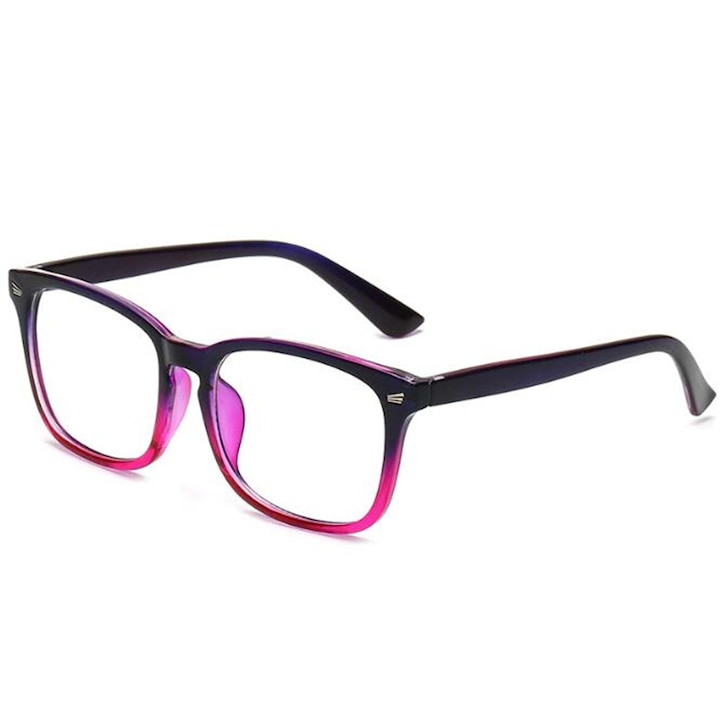 Ochelari protectie calculator, telefon, tableta, pentru gaming, antireflex, anti-blue light, fara dioptrii cu lentile transparente, negru cu roz