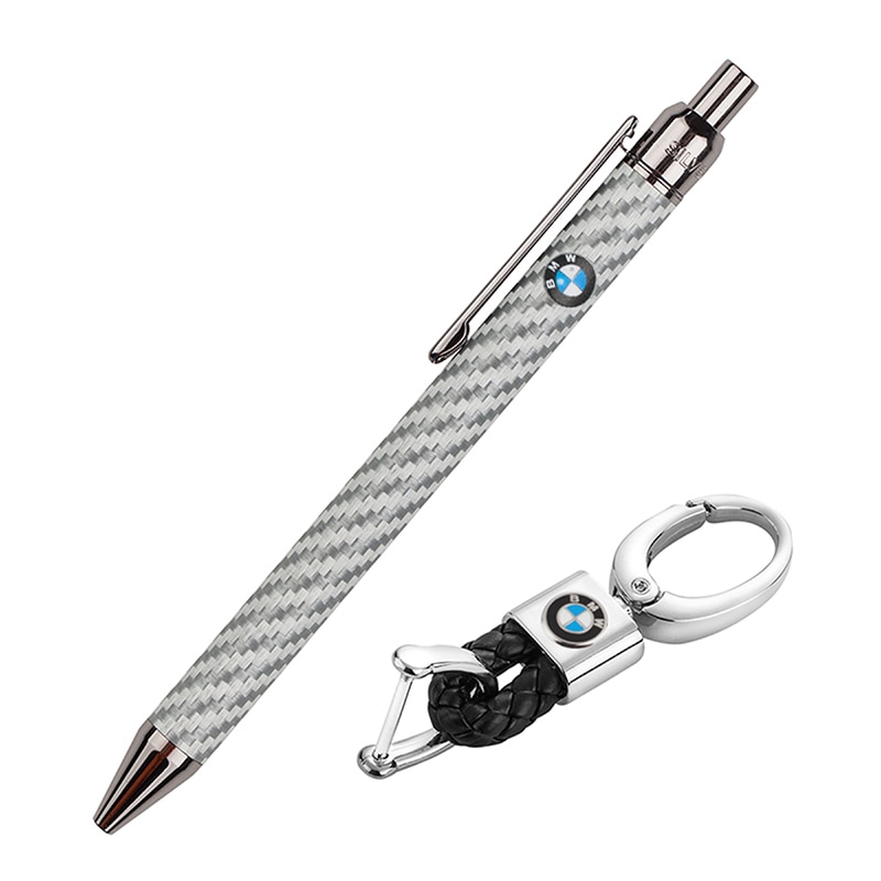 Set breloc si pix cu logo-ul BMV, Silver Flame, AS0902, Argintiu/Negru, Piele naturala/metal