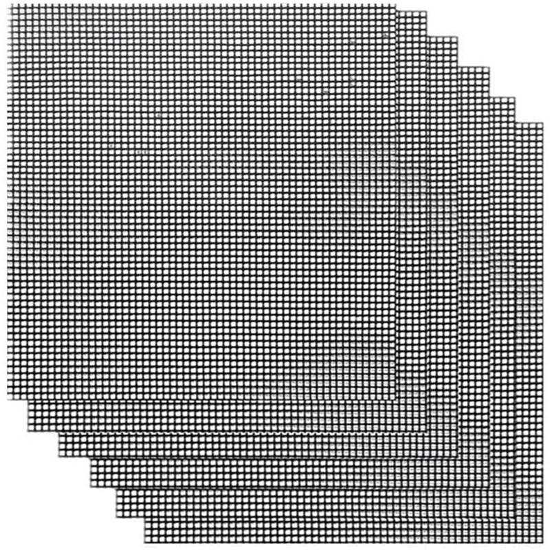 Set 6 buc BBQ Grill Mesh Mat, ASKSA, Folie antiaderenta din teflon pentru gratar, Negru, 40 x 33 cm